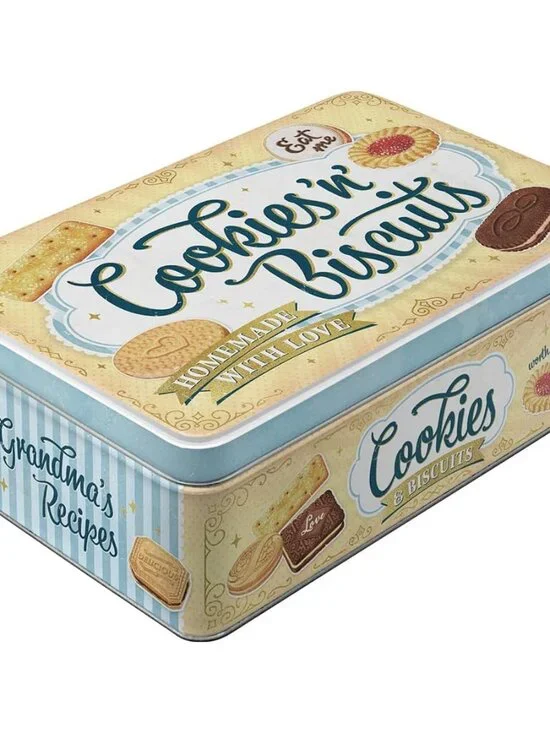 Retro storage tin box flat, 84.5 oz, Cookies 'n' Biscuits – Gift idea for your h - Picture 1 of 6